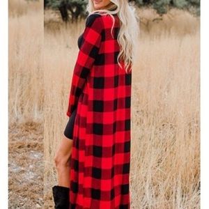 Women autumn sweater Buffalo plaids knit long line cardigan